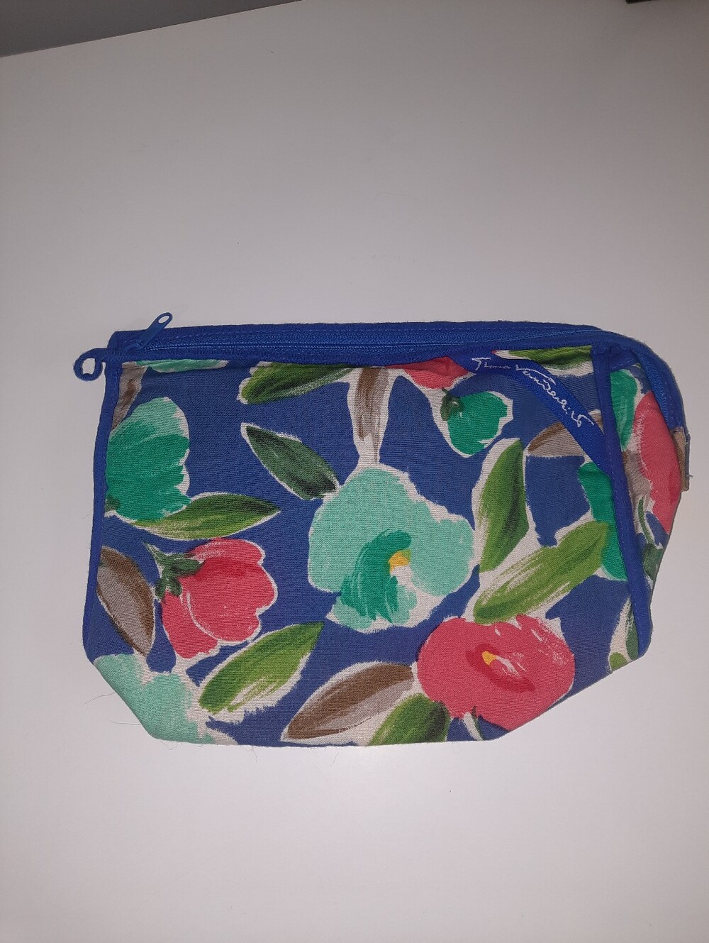 Vintage Gloria Vanderbilt Floral Blue Canvas Cosmetic Pouch